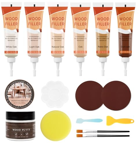 DEWEL Holzreparaturpaste Set, Holzkitt 100 g Hohe Leistung Holzkitt in 6 Farben, Holzreparaturset, Reparatur und Wiederherstellung der Farbe, Risse und Löcher in Böden, Schränken und Holzmöbeln