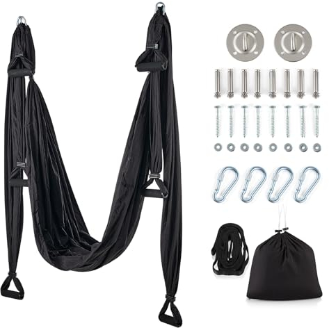 ZELUS Aerial Yogatuch zum Aufhängen Yoga Hängematte Akrobatik Tuch Yoga Schaukel für Reha Pilates Ballett Cheerleading Spagat Gymnastik (Schwarz)