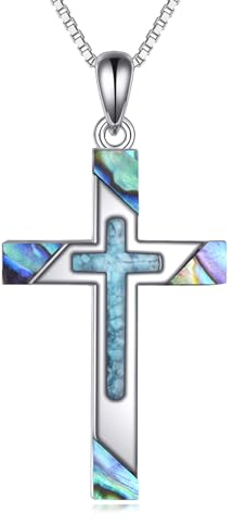 YAFEINI Kreuz Kette für Damen Sterling Silber Kreuz Anhänger Halskette Abalone Muschel Kreuz Schmuck Geschenke für Mädchen Männer (Kreuz Abalone Türkis)