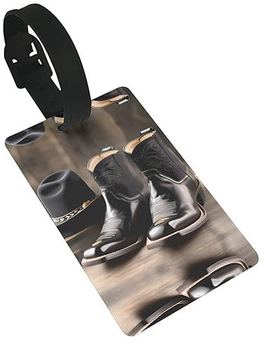 Mqgmz Kofferanhänger mit Cowboy-Motiv, schwarz, Westernstiefel, Gepäckanhänger, Etiketten, Instrumenten-Ledertasche, Koffer, Reisezubehör