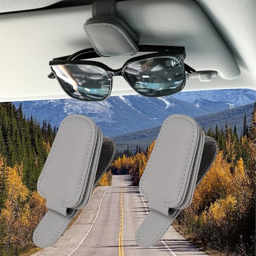 TIESOME Sonnenbrillenhalter für Auto, 2 Stück Brillenhalter für Auto Sonnenblende Magnetischer Leder Brillenhalter Clip Sonnenblende Organizer Auto Brillenhalterung Car Accessories(Dunkelgrau)