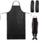 Elthmpr Waterproof Leather Apron - 43 With 2 Sleeves, Adjustable for Dishwashing, Kitchen, Heavy Duty Work - Black Artificial Leather for Chef, Butcher