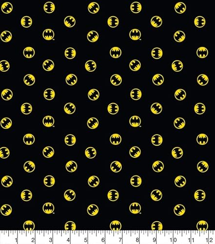 DC Batman Stoff Meterware (100% Baumwolle, echter Lizenzstoff, 9 verschiedene Designs) (Batman-Stoff - rundes Logo schwarz)