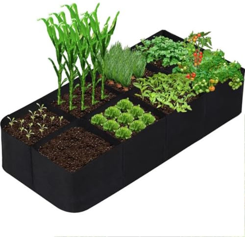 MEETOZ Large Fabric Raised Garden Bed,8 Grids Rectangle Plant Flower Planting Bag,Vegetable Planting Container,for Vegetables, Potatos, Tomatoes, Strawberry, Flowers and Fruits (180 * 90 * 30CM)