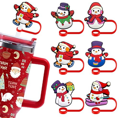 6Pcs Christmas Straw Toppers for Stanley Cup，Straw Toppers Christmas Christmas Straw Covers for 10mm Drinking Straw Tip Covers Christmas Stanley Cup Accessories Christmas Gifts