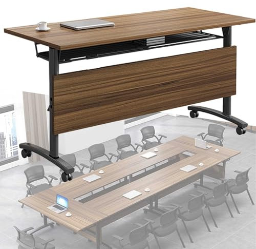 GLDWEY 120cm-180cm Konferenzraumtisch, Faltkonferenztisch, Flip Top Rolling Mobile Table Mit Stillen Verriegelungsrädern, Moderne Tragbare Seminar-Trainingstabelle Geschäftstabellen