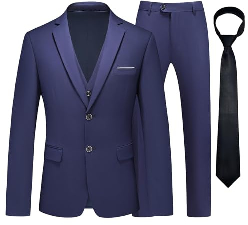 KUDMOL Herren Anzug 3-teiliger Zwei Knöpfe Business Smoking mit Krawatte | Klassischer taillierter Anzug mit Blazer, Weste und Hose für Büro, Hochzeit und formelle Abendessen