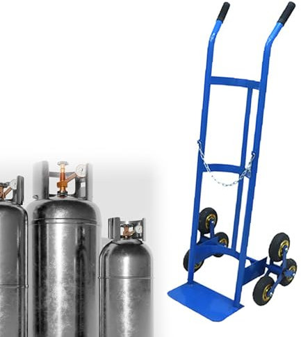 26CM Caliber Gas Bottle Trolley with 6 Wheels, Galvanized Iron Chain Anti-Slip Gas Bottle Holder, Thickened Steel Plate + Rubber Handle + Nylon Core Rubber Wheel, for Single Oxygen Cylinder ,Blue
