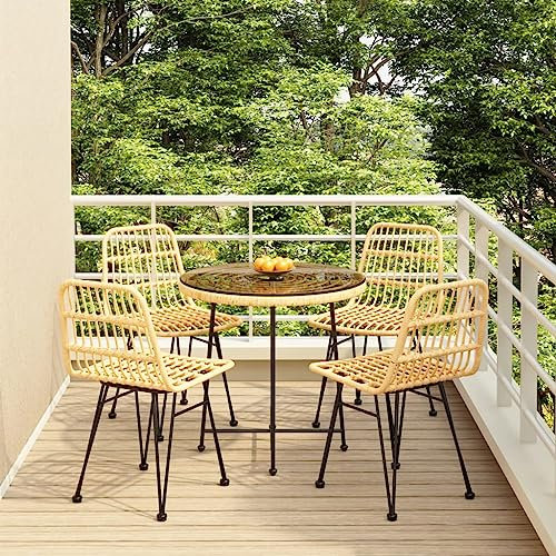 AUVYI 5-TLG. Patio-Essgruppe Braun Poly Rattan Balkonmöbel Stabiler Rahmen Bistro-Set mit Fußkappen Ausgestattet Komfortable Sitzgelegenheit Terrasse Kleine Lounge im Freien
