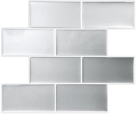 WoStick Lot de 10 autocollants 3D pour carrelage de salle de bain et cuisine, carreaux de métro plus épais, grands carreaux adhésifs en vinyle