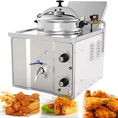 Freidora a Presión Eléctrica De Encimera 16L, Freidora De Aire a Presión Eléctrica Comercial De Acero Inox, Freidora a Presión Para Pollo Y Pescado Con Un Gran Tanque De Aceite Para Restaurantes