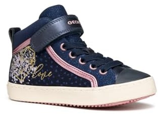 Geox J Kalispera Girl Basket, Bleu Marine DK Rose, 27 EU