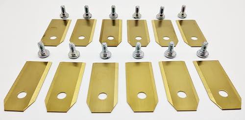 12x Messer (beidseitig geschliffen) aus Titan 43mm x 18mm x 0,75mm + 12 Schrauben für Mähroboter, kompatibel zu/Ersatz für:Husqvarna Automower,Gardena Sileno,McCulloch,Worx,FLYMO