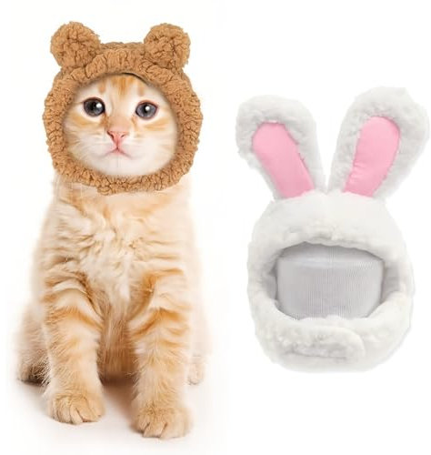 2 PCS Bonnet d'hiver Mignon pour Chat, Chapeau de Lapin et d'ours, Chaud, Doux et Confortable, Pour petits animaux de compagnie, Vêtement pour chats et chiens