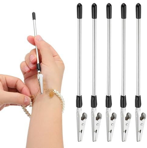 PATIKIL 5 Pcs Bracelet Helper Tool, Metal Bracelet Jewelry Assist Tool to Put on Yourself Quick Release Fastening Bracelet Clasp Helper for Necklace Clasps Zippers Crafts, Silver