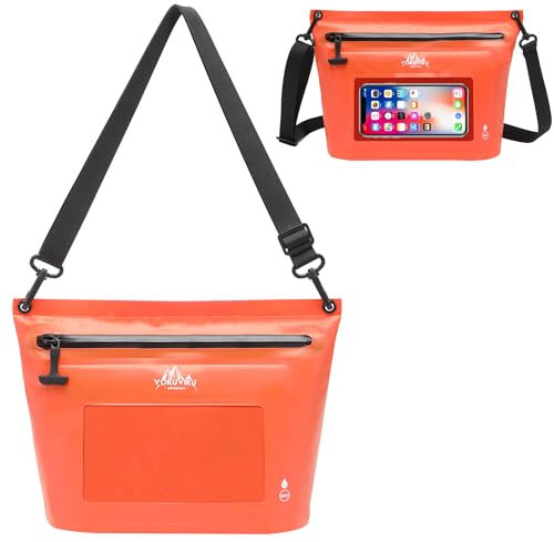VOKUVIKU wasserdichte Tasche bei hochwasser, wasserdichte Tasche durchsichtig für Strand Verstellbarer Gurt für Schwimmbad Strand Skifahren Reiten Meer Angeln, Orange