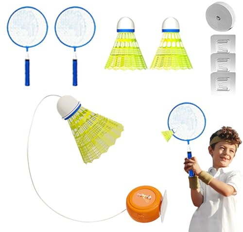 Badminton RUNTINER REBOUNT ALLED, automatische Rückprallfunktion, Badminton Equipment Practice | Manuelle Koordination einstellbar Rebound Shuttlecock Praxis Swing Racket