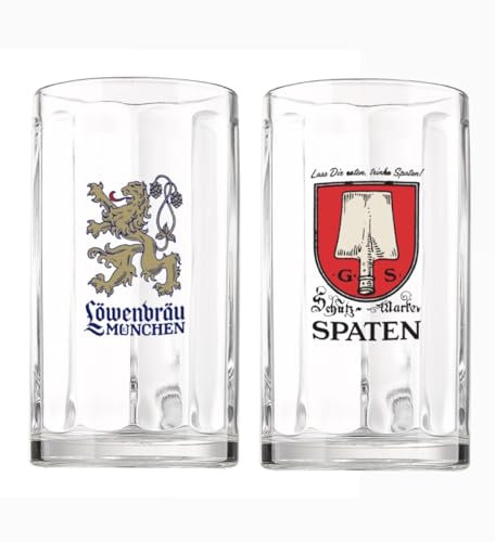 Celebration Spirits Löwenbräu & Spaten - Set di 2 bicchieri da birra tradizionali tedeschi, 500 ml, merchandising ufficiale Oktoberfest