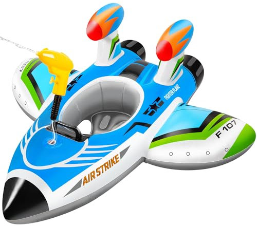 Salvagente Neonato con Pistola Acqua e Maniglia Galleggiante Piscina Bambini Giocattoli Gonfiabili per Piscina Giocattoli da Spiaggia per Bambini 3-6 Anni (Blu)