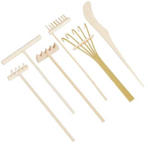 NICENEEDED 6 PCS Mini Zen Sand Garden Rake Tools, Miniature Tabletop DIY Tray Sand Garden Tools, Small Wooden Desktop Meditation Tools for Home Office Table