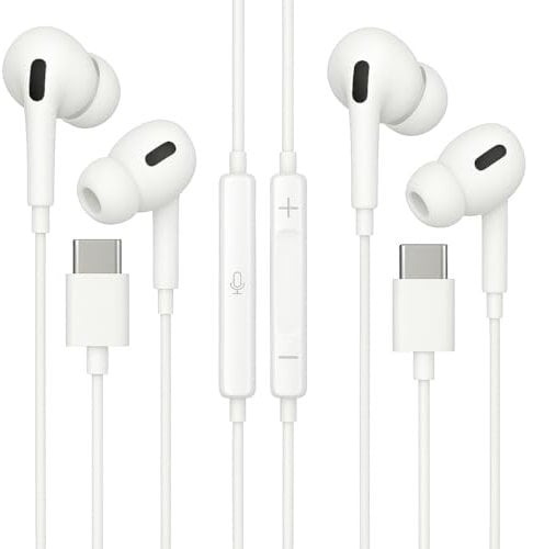 KP TECHNOLOGY 2 Pack In-Ear Wired Earphones for Nothing CMF Phone 2 Pro, Wired Headphones, Earbuds with USB Type C Interface (WHITE)