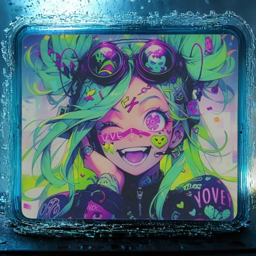 HOUHANG 25881 Elektronisches Sport-Mauspad mit Anime-Muster, gehärtete Glasoberfläche, glatt, rutschfeste PU-Gummi-Rückseite, stabil, Wellen-Mauspad