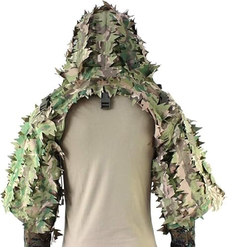 XIAOMAIDAM Sniper Ghillie Viper Hood mit 3D-lasergeschnittenen Blättern, Tarnanzug-Grundlage für Gefechtsspiel, Jagd, Airsoft, Waldland, Einheitsgröße