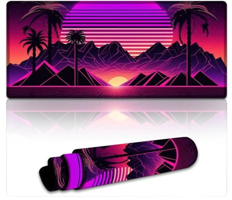 LLONGKT Retrowave Mountains Mauspad, lang, XXXL, Mauspads (40 x 90 x 0,3 cm), Schreibtischunterlage, rutschfeste Gummi- und wasserdichte Oberfläche für PC, Laptop, Schreibtisch