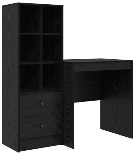 vidaXL Schreibtisch mit Stauraum Schwarzes Eichenholz Kompaktes Design für Heimbüro Schreiben Studium Arbeit Stylisches modernes Arbeitsumfeld Computerarbeitsplatz