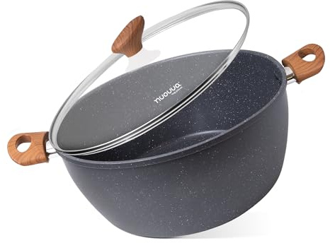 Non Stick Cooking Pots with Glass Lid – Induction Hob Stock Pot – Kitchen Deep Casserole Cookware – 32cm, Marble – by Nuovva