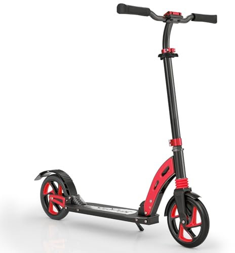 Roller Kinder 6 7 8 9 10+Jahre,Aluminium Scooter,Cityroller Doppeltes Federungssystem,Höhenverstellbar&Klappbar Tretroller,Kickscooter bis100kg Belastbar für Kinder/Jugendliche & Erwachsene (Rot)
