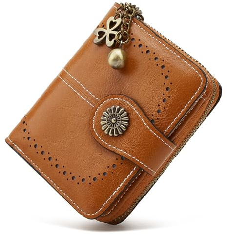 GOIACII Petit Porte-Monnaie pour Femme en Cuir Compact à Deux Volets avec Poche zippée, Marron