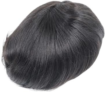 Perücke Männer Herren-Toupet mit Seidenbasis, Ersatz-Menschenhaarsystem, natürliche schwarze Perücke, glattes Haar(13x17cm)