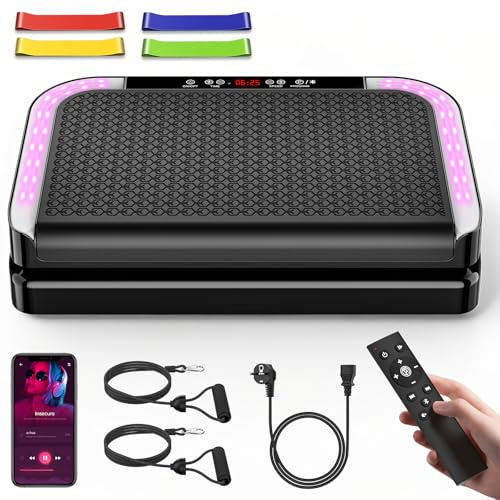 Pedana Vibrante Dimagrante, Vibration Plate con 9 Programmi, 200 Livelli di Intensità, Altoparlante Bluetooth, Telecomando, Bande & Corde di Resistenza, Pedana Vibrante per Circolazione Gambe