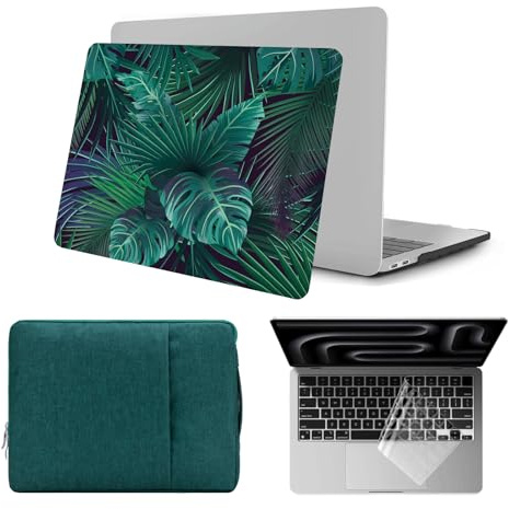 HLAAJJX Hülle für MacBook Air M4 M3 M2 13 Zoll Case 2025 2024 2022 A3240 A3113 A2681 mit 13,6 Retina Display,Hartschale Hülle & Laptop Tasche & Tastaturschutz Cover,Grüne Blätter