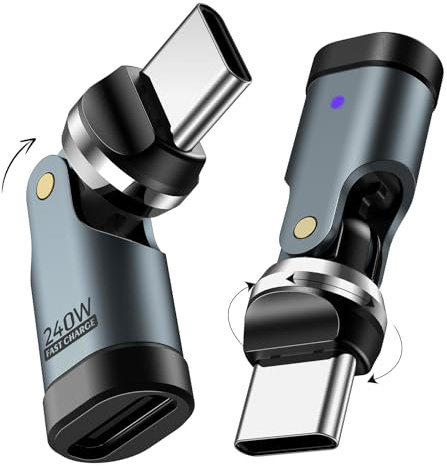 TiMOVO Adattatore USB C 90 Gradi, (2 Pezzi) Adattatore PD 240W USB C ad Angolo Retto, Ricarica, Trasferimento Dati, Adattatore Rotante a 360° e 180° per iPhone 17/16/15, MacBook Pro, iPad, Grigio