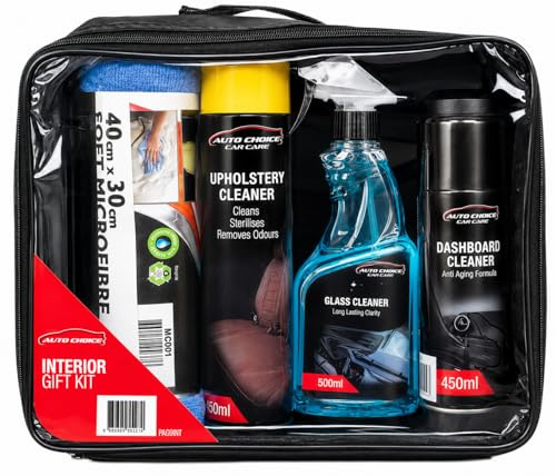 Auto Choice Interior Detailing Kit PMGKINT – Upholstery, Glass, Dashboard & Leather Cleaner Set with 6 Microfibre Towels & Storage Bag