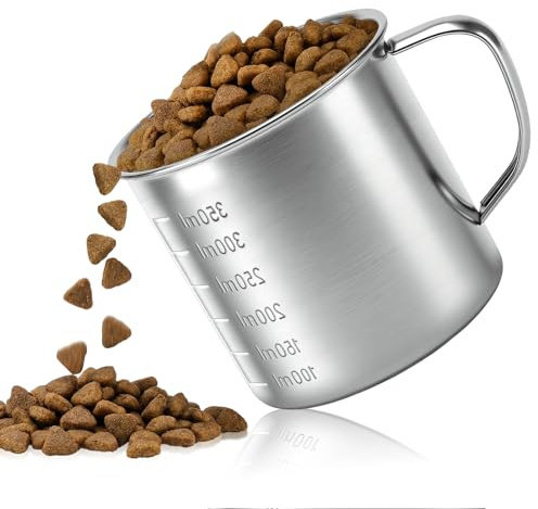 350ML Dog Food Scoop, Dog Food Measuring Cup Stainless Steel with Handle | & ML Scale, for Dogs, Cats, Rabbits, Birds