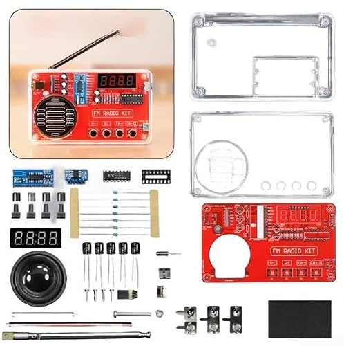 Entwicklungsbausatz für UKW-Radio mit Digitalanzeige, DIY Elektronik Lötbausatz 50-108MHz, Transparentes Gehäuse für Lernprojekte und Hobby(A)