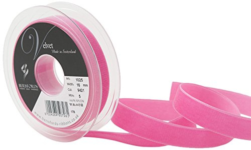 Berisfords Velvet Ribbon Shocking Pink 16mm x 10m - Nylon Craft Ribbon for Sewing, Gift Wrapping and Hair Accessories