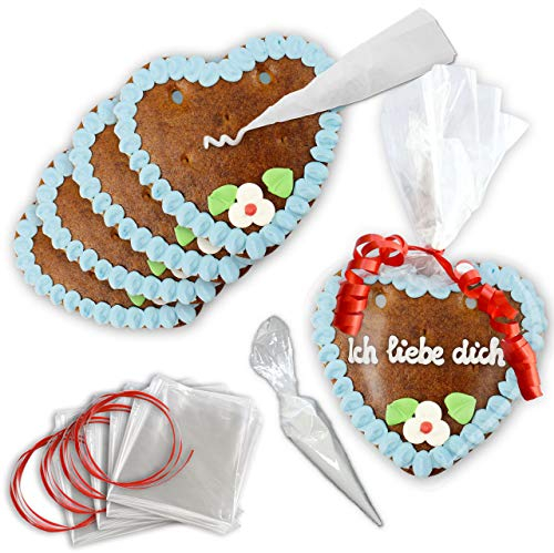 Lebkuchen-Herz individuell selbst Bemalen - Rohlinge - 10er Pack - 15cm - Randfarbe: Blau von LEBKUCHEN WELT