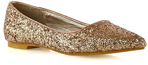 ESSEX GLAM Womens Pointed Toe Flats Wedding Shoes Sparkly Glitter Slip On Ballet Pumps Shoes Size 3-8