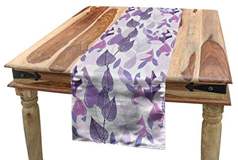 ABAKUHAUS Blumen Tischläufer, Laub Blätter lila, Esszimmer Küche Rechteckiger Dekorativer Tischläufer, 40 x 180 cm, Lavendel Beige