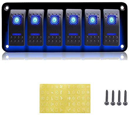 Geloo Pannello Interruttori 6 Gang, 12 V 24V Impermeabile Pannello Controllo Interruttori con a Levetta LED per Auto Barca Camper (Blue)