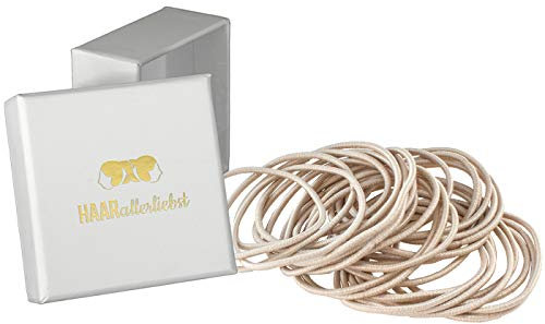 Haarallerliebst Haargummi Damen Beige für blondes Haar (30 Stück | 1,5mm dünn) - Dünne Haargummis nahtlos für Zopf & Dutt - Haargummis Damen | Zopfgummi | Hair Ties