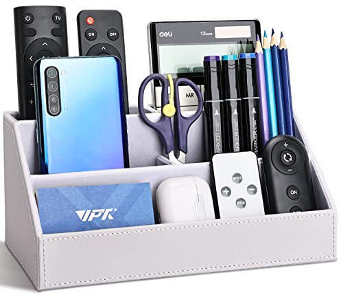 KINGFOM Holzstruktur Leder Multifunktionale Schreibtisch Organisator (Weiß)