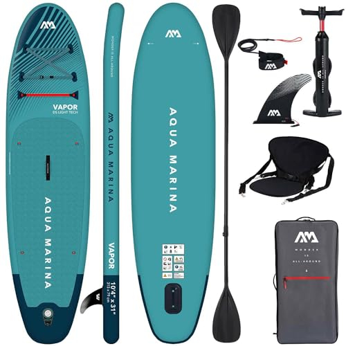 Aqua Marina Aufblasbar Sup Board Stand up Paddle AQUAMARINA Vapor Komplette Packung 315x79x15cm mit Kajak Sitz und Doppelpaddel