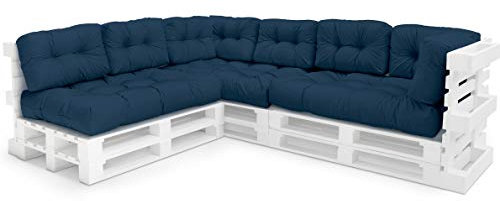 Spatium Palettenkissen Set abnehmbar Bezug wasserdicht gesteppt Palettenauflage Palettenpolster Palettensofa Palettenmöbel Dunkelblau 11er Set