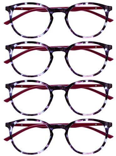 OPULIZE MET Reading Glasses for Women Men, Slim Round Frame with Spring Hinges and Scratch Resistant, Purple +3.5 (Pack of 4)