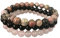 Triple Bracelet Confiance en l'Amour en Quartz Rose Rhodonite et Onyx 18.0 Centimètres